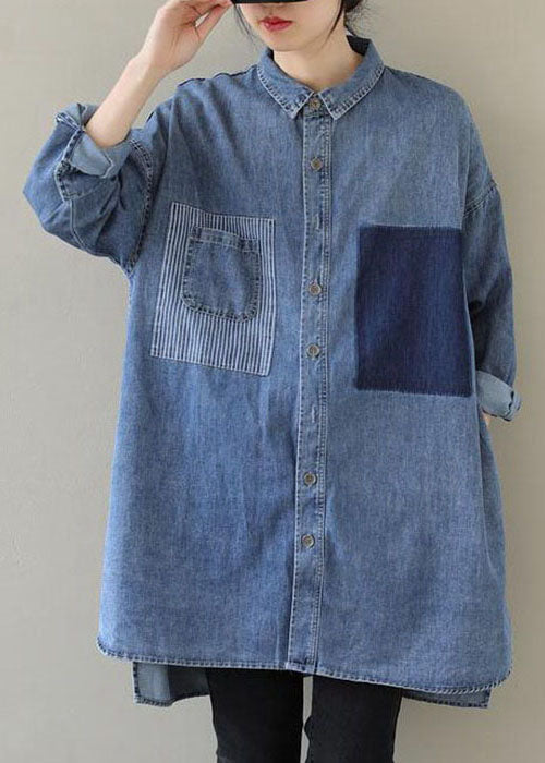 Dames Spijkerblouse met Peter Pan-kraag Casual Style 1