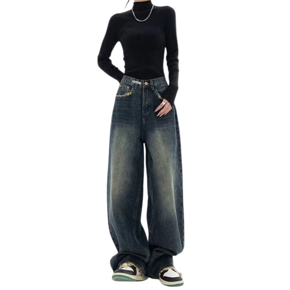 Dames Spijkerbroek Baggy Casual Met Verstelbare Taille 0
