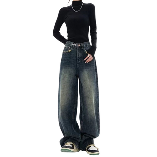Dames Spijkerbroek Baggy Casual Met Verstelbare Taille 0