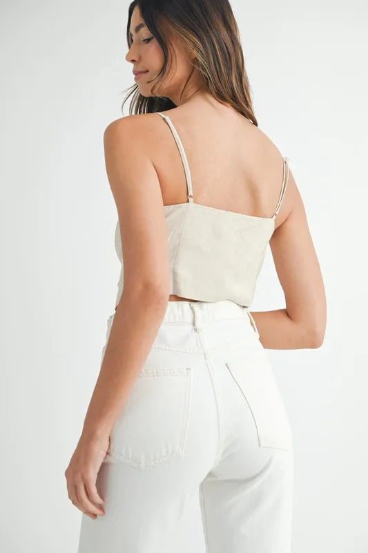 Dames Tanktop Met Knoopsluiting Van Linnenmix 2