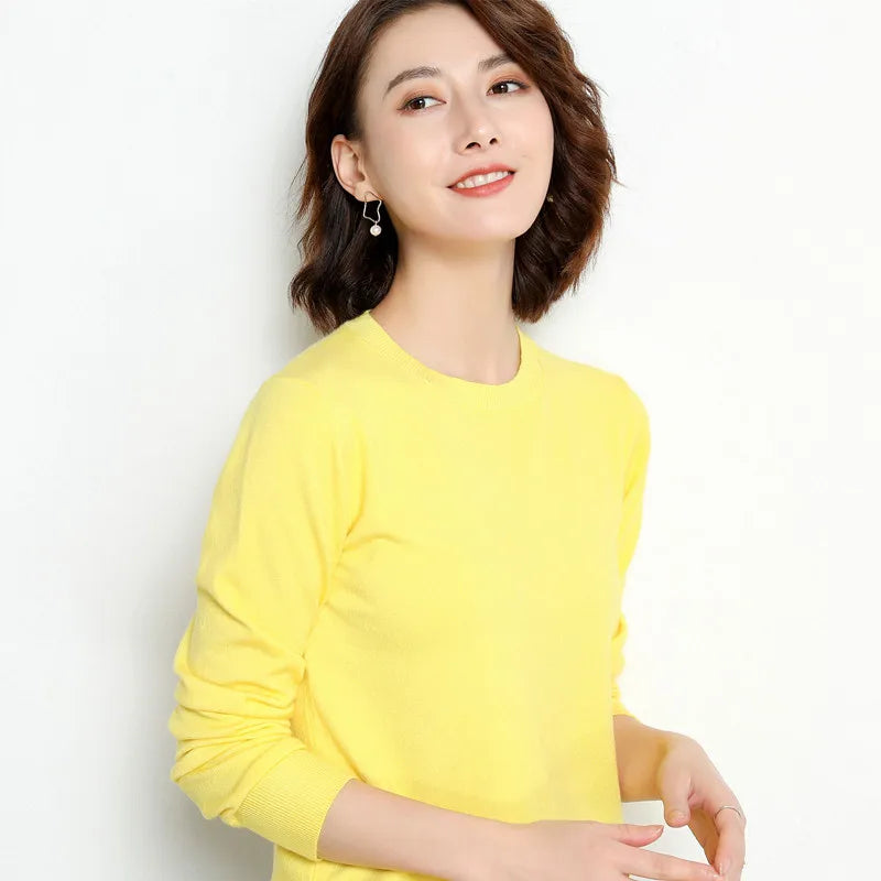 Dames Trui Merino Wol O-Hals Pullover Lange Mouwen 16