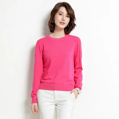 Dames Trui Merino Wol O-Hals Pullover Lange Mouwen 6