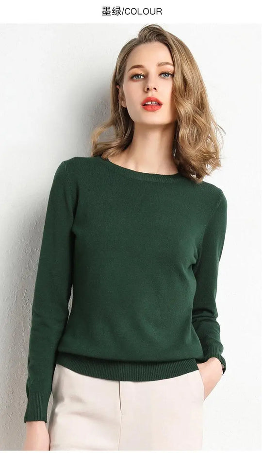 Dames Trui Merino Wol O-Hals Pullover Lange Mouwen 9