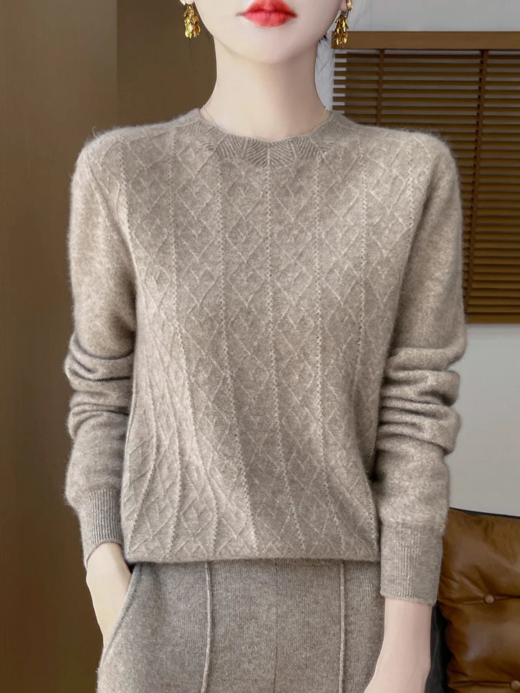 Dames Trui O-hals Gebreid van 100% Merino Wol voor Casual en Formele Gelegenheden 0