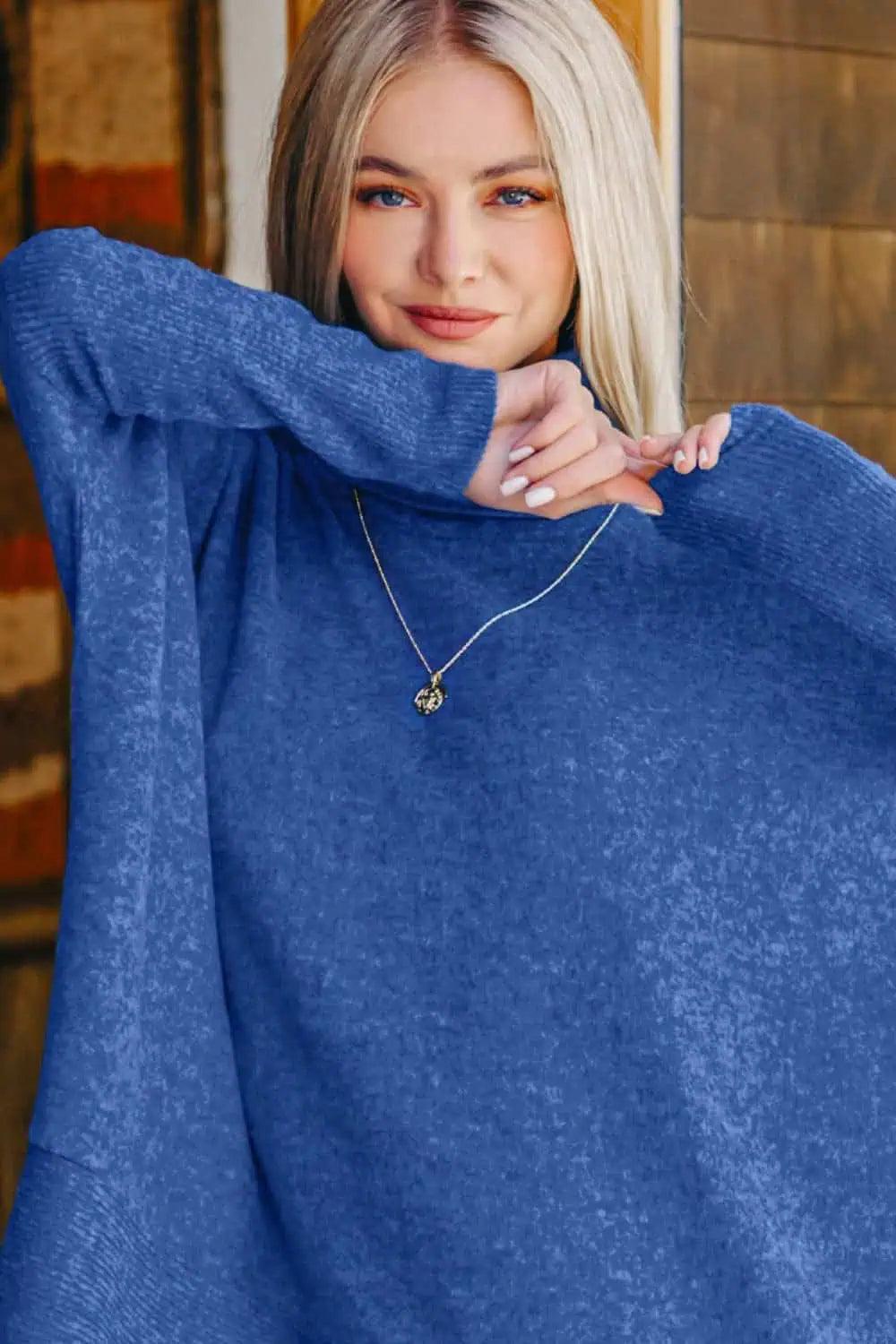 Dames Turtleneck Sweater Melange Hacci Blauw 3