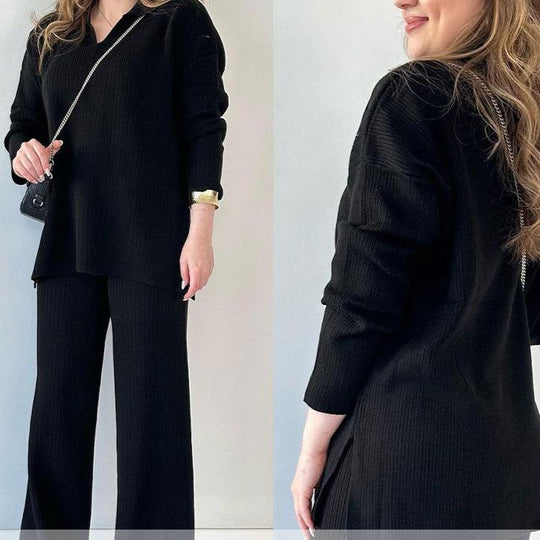 Dames Twee-delen Set V-hals Stijlvol met Brede Broek 6