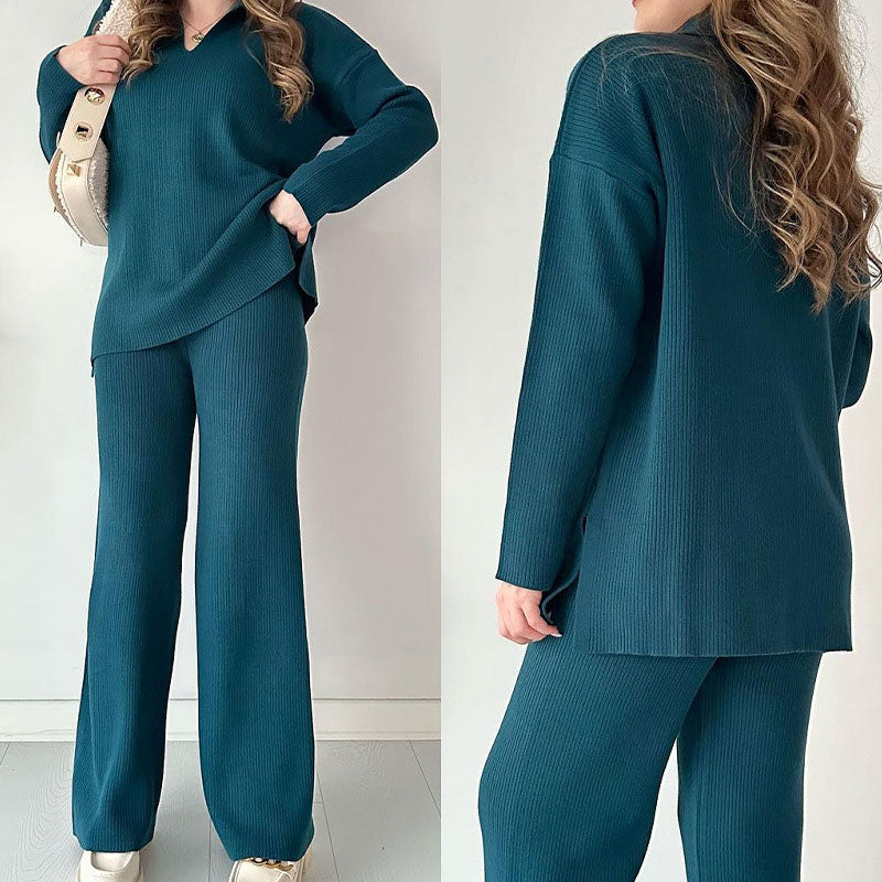 Dames Twee-delen Set V-hals Stijlvol met Brede Broek 8