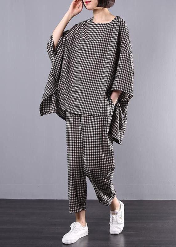 Dames Vintage Blouse en Broek Set met Geruit Patroon 3