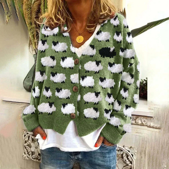 Dames Vintage Sweater met Fåremønster en V-hals 6