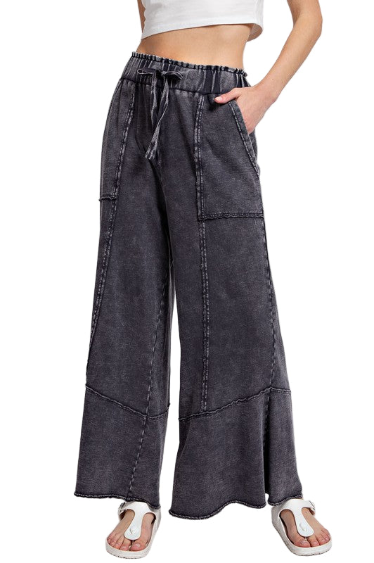 Dames Wijde Pantalon van Terry Knit in Mineral Wash 0