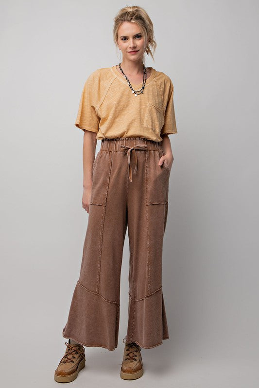 Dames Wijde Pantalon van Terry Knit in Mineral Wash 1
