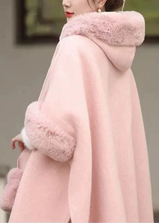 Dames Wollen Jas met Roze Bontkraag en Kwastjes 4