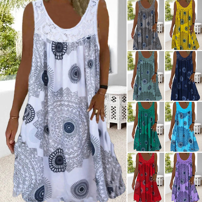Dames Zomerjurk Mouwloos Speelse Print 1