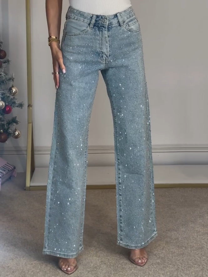 Damesjeans Hoge Taille met Glinsterende Details 2