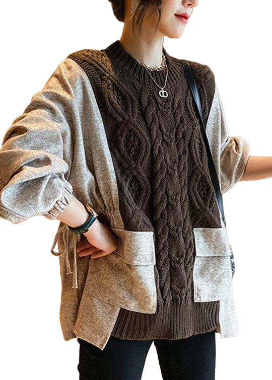 Dikke Gebreide Trui met Patchwork Design voor Dames 0