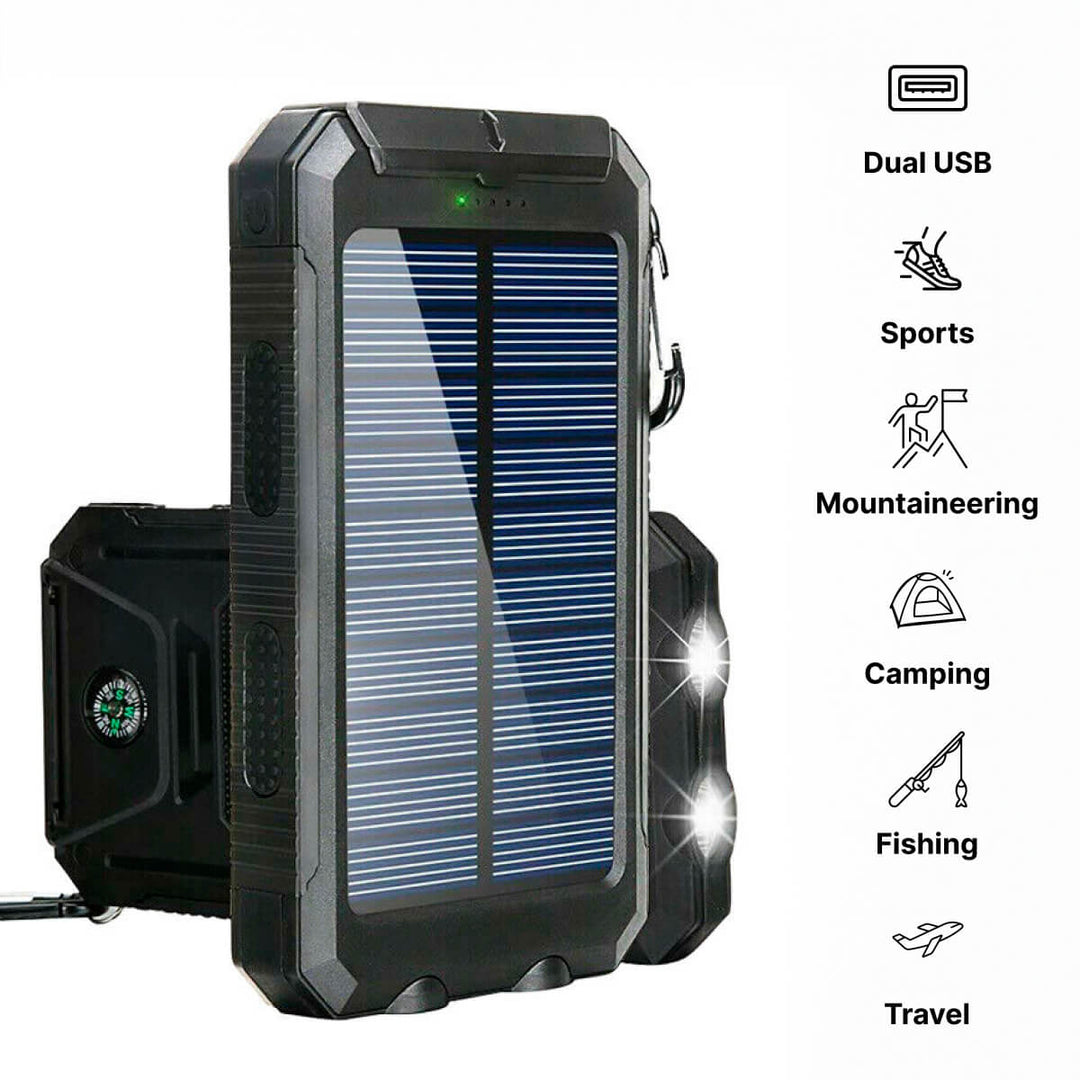 Draagbare Zonne-energiebank met Dubbele USB-poorten en LED-lamp 4