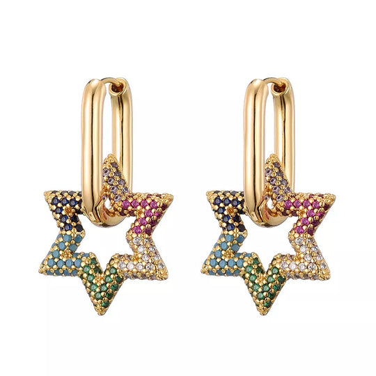 Gouden Oorbellen Dames Stervormig Design Met Sprankelende Hangers 3