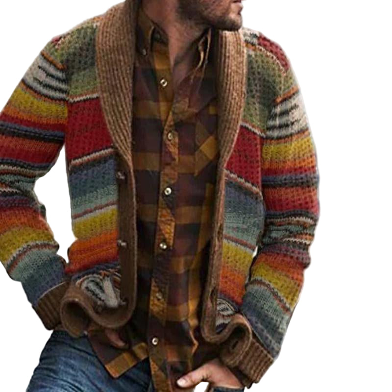 Heren Cardigan met Multicolore Strepen 0
