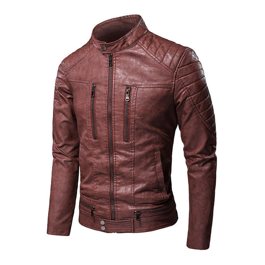 Heren Casual PU Leren Jas met Staande Kraag 1