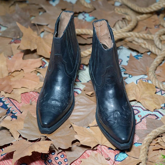 Heren Enkellaarsjes Cowboy Stijl Leer met Rits 2