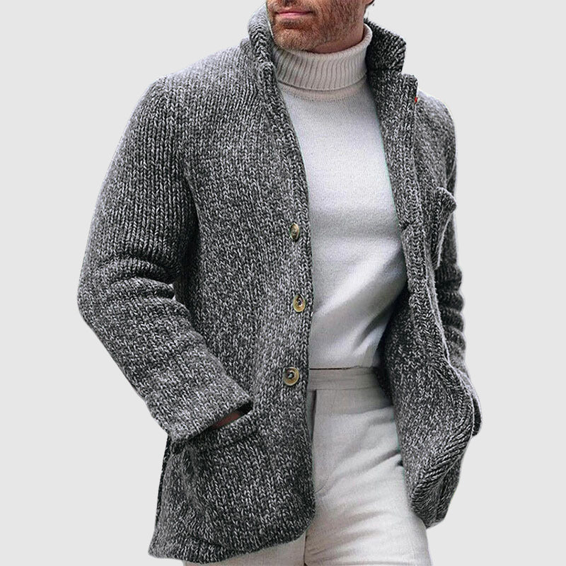 Heren Gebreide Cardigan met Chunky Textuur en Staande Kraag 2