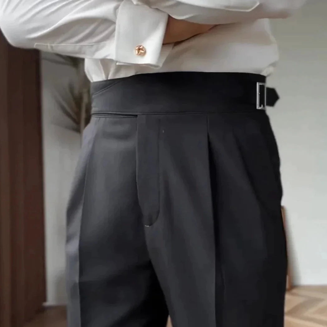 Heren Hoge Taille Broek Tailored Fit Met Geplooide Voorkant 3