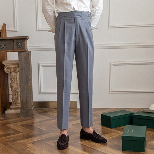 Heren Hoge Taille Broek Tailored Fit Met Geplooide Voorkant 7