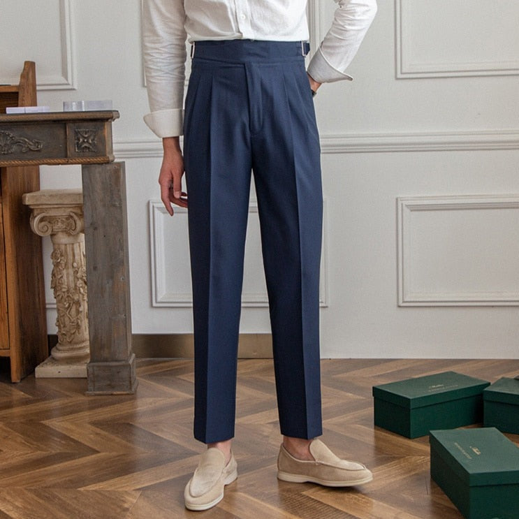 Heren Hoge Taille Broek Tailored Fit Met Geplooide Voorkant 9