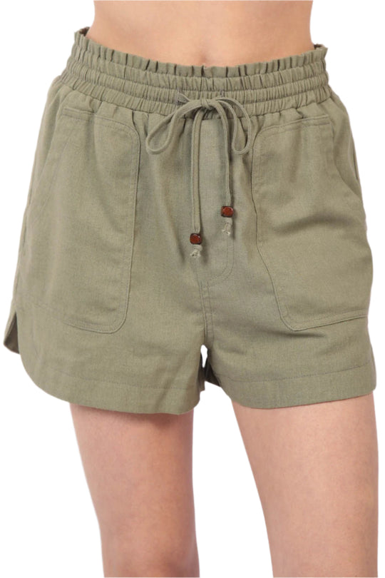 Heren Korte Broek met Elastische Taille en Touwtjesluiting van Linnen 0