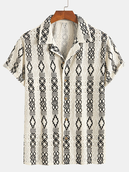 Heren Korte Mouwen Shirt Met Gebroken Patroon En Borduurwerk 1