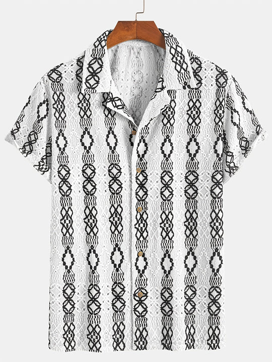 Heren Korte Mouwen Shirt Met Gebroken Patroon En Borduurwerk 8