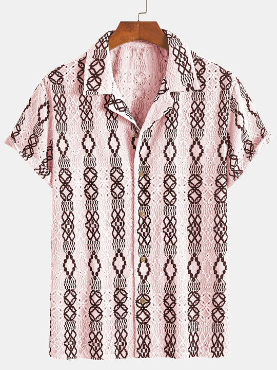 Heren Korte Mouwen Shirt Met Gebroken Patroon En Borduurwerk 9