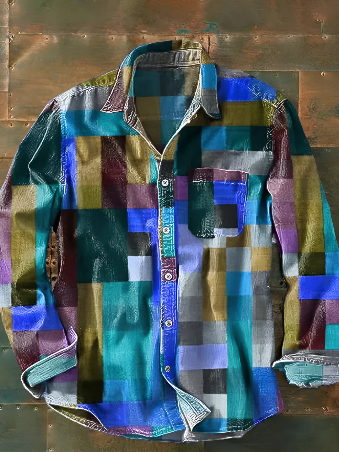 Heren Lange Mouwen Patchwork Overhemd met Knopen 4