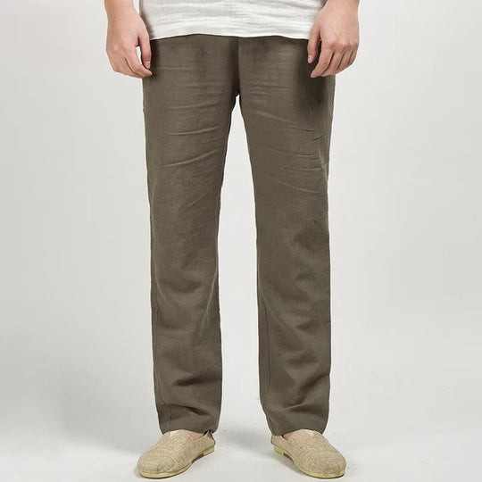 Heren Linnen Broek Relaxed Rechte Pasvorm Ademend Lichtgewicht 2