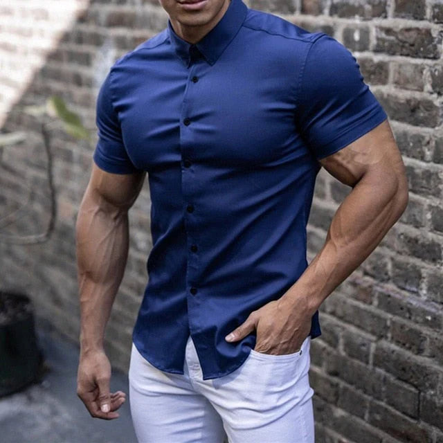 Heren Overhemd Korte Mouwen Slim Fit Modern 1