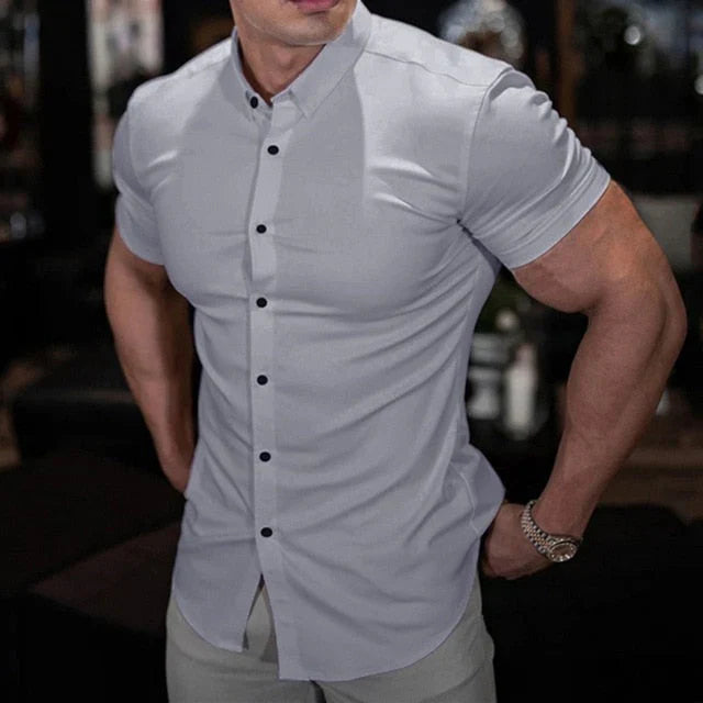 Heren Overhemd Korte Mouwen Slim Fit Modern 4