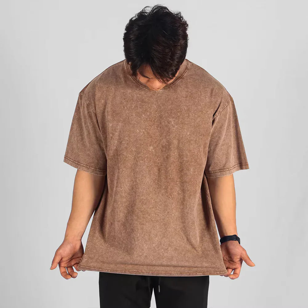 Heren Oversized T-Shirt Casual Stijl Met Vintage Waseffect 16