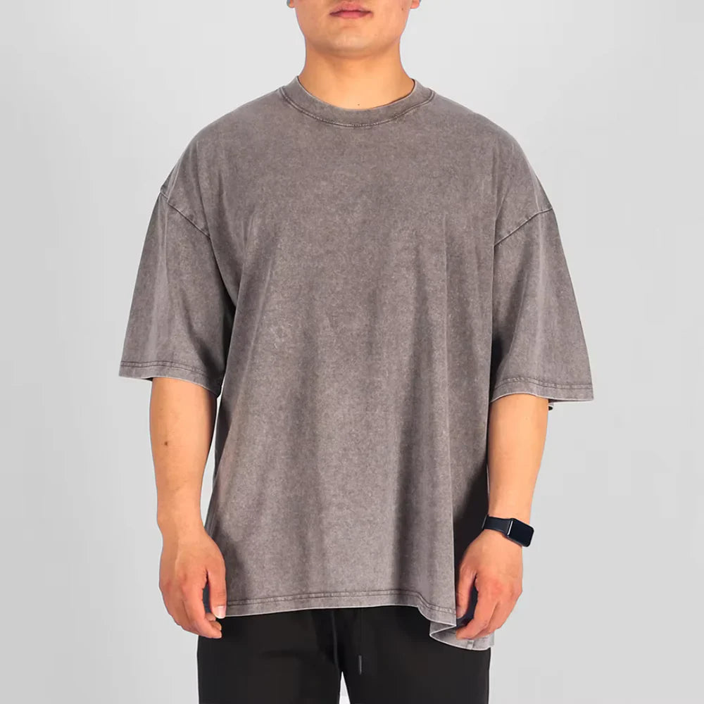 Heren Oversized T-Shirt Casual Stijl Met Vintage Waseffect 17