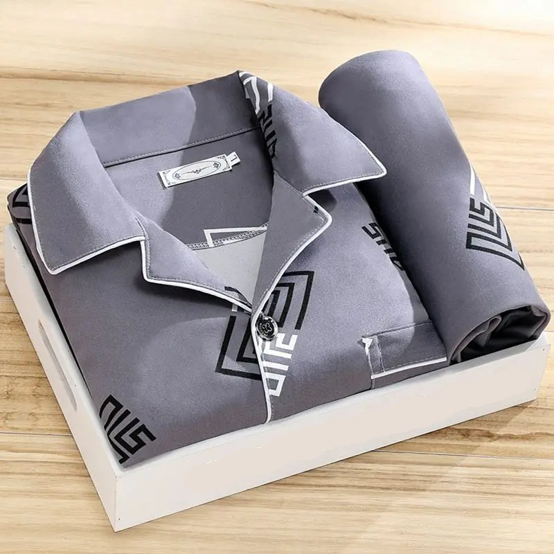 Heren Pyjama Set Klassiek Comfortabel met Knoopsluiting en Pyjamabroek 1