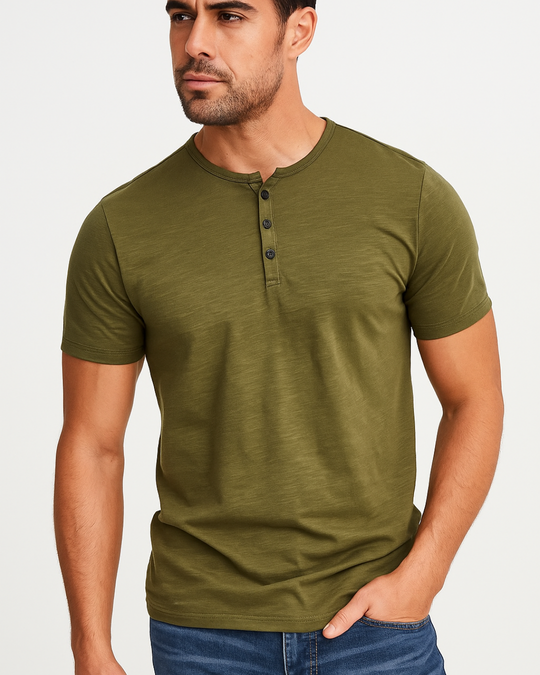 Heren T Shirt Casual Henley Korte Mouw 5