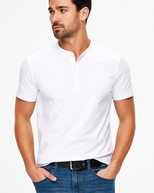 Heren T Shirt Casual Henley Korte Mouw 6