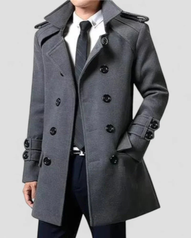 Heren Trenchcoat Halflang Met Dubbele Rij Knopen voor Mannen 1