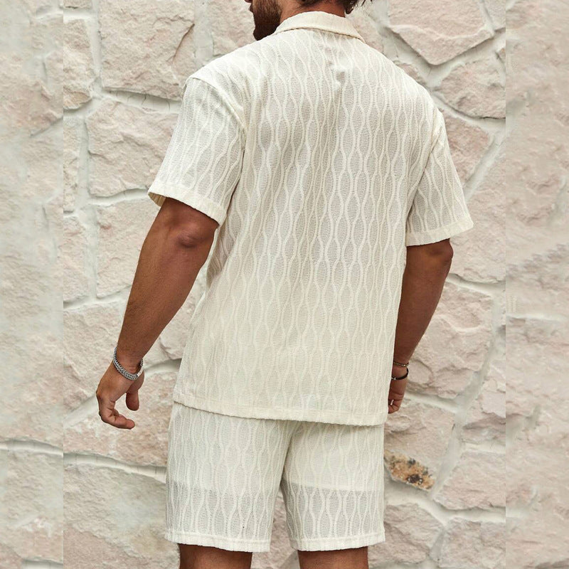 Heren Twee-Piece Set Korte Mouwen Overhemd en Shorts Katoen 2