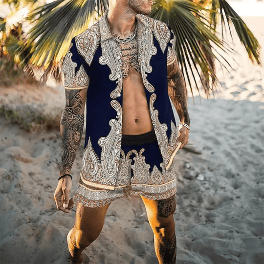 Heren Zomerset 3D Patchwork Design met Korte Mouwen en Comfortabele Shorts 8
