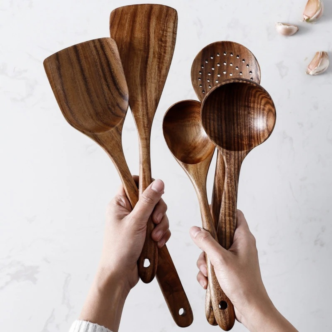 Houten Pannenset 5-delig voor Koken en Serveren 5