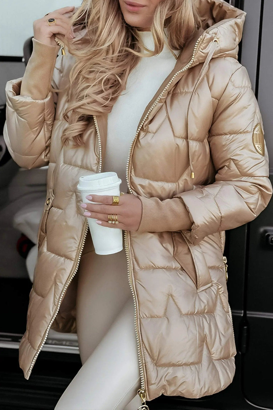 Lange Dames Jas Gewatteerd met Capuchon voor Winter 1