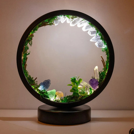 Nachtlampje Cirkelvormig met Kristallen en Groene Planten 3