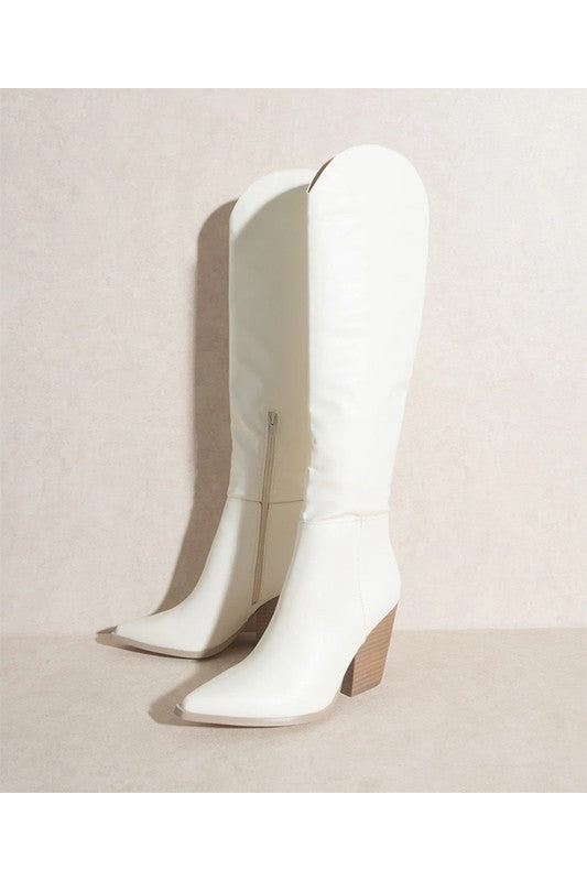 Vrouwen Knie Hoge Cowboylaarzen Wit 2