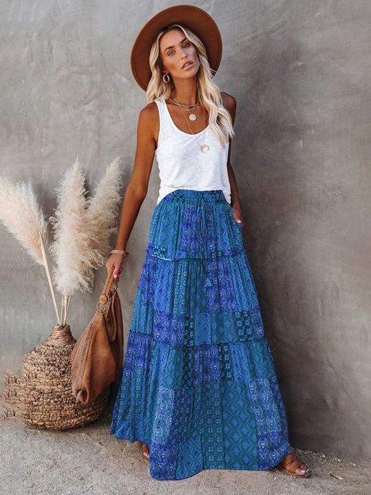Vrouwen Maxi Rok Bohemian Hoge Taille Casual Polyester 2
