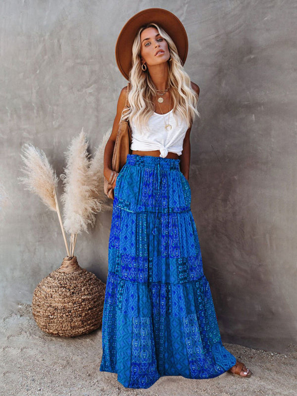Vrouwen Maxi Rok Bohemian Hoge Taille Casual Polyester 4